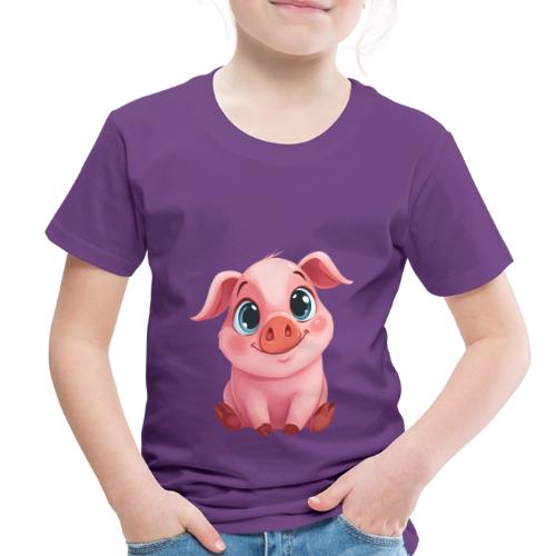 Adorable Cartoon Baby Pig Sitting with Big Eyes - Toddler Premium T-Shirt