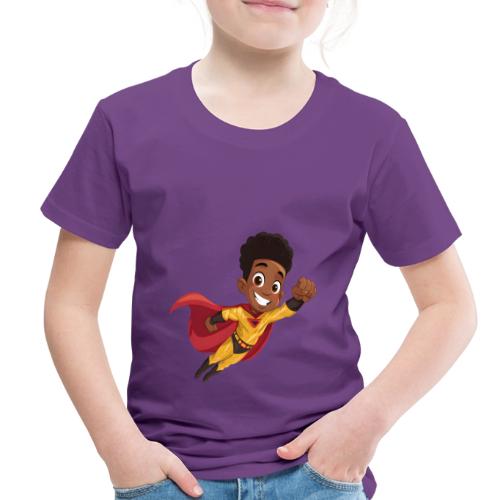 Flying Cartoon Superhero Boy in Red Cape - Toddler Premium T-Shirt