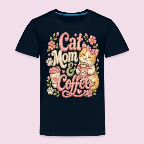 Cat Mom & Coffee Faux Stitched Cat Lover Design - Toddler Premium T-Shirt