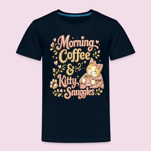 Morning Coffee & Kitty Snuggles Faux Stitched - Toddler Premium T-Shirt