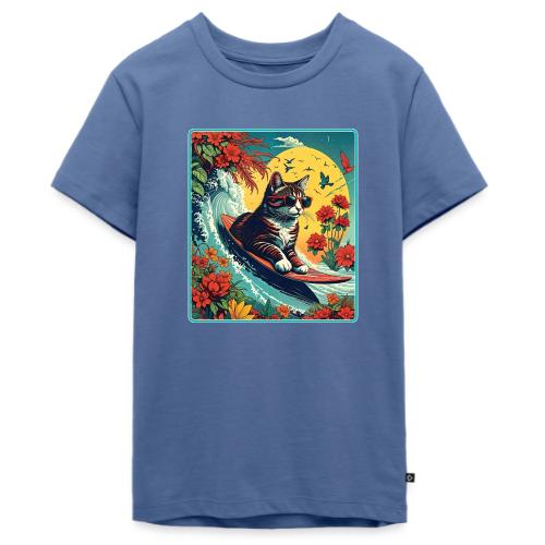 Kitten Surfing In Flowers - Kids' Premium T-Shirt