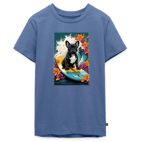 French Bulldog Surfing A Flower Wave - Kids' Premium T-Shirt