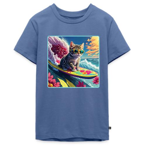 Kitten Surfing A Pink Flower Wave - Kids' Premium T-Shirt