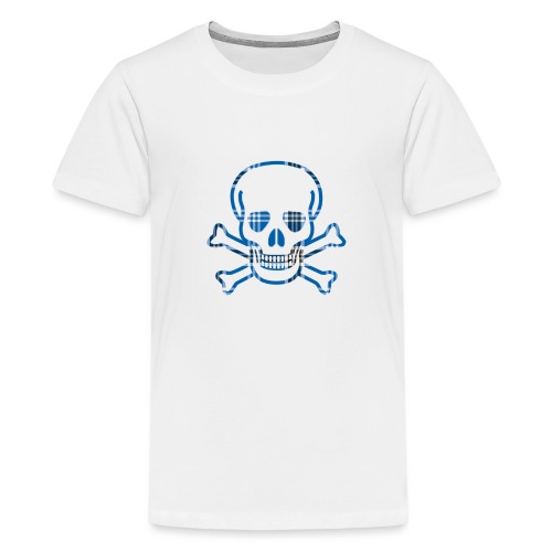 Skull & Cross Bones Blue Plaid - Kids' Premium T-Shirt