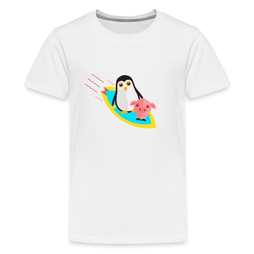 Surfing pinguin and pig - Kids' Premium T-Shirt