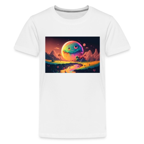 Spooky Smiling Moon Mountainscape - Psychedelia - Kids' Premium T-Shirt