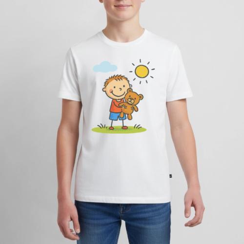 Cute Boy with Teddy Bear Cartoon Shirt - Kids' Premium T-Shirt