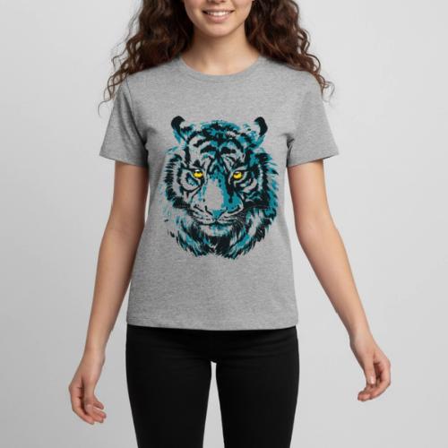 Colorful Turquoise Tiger Head Portrait Drawing - Kids' Premium T-Shirt