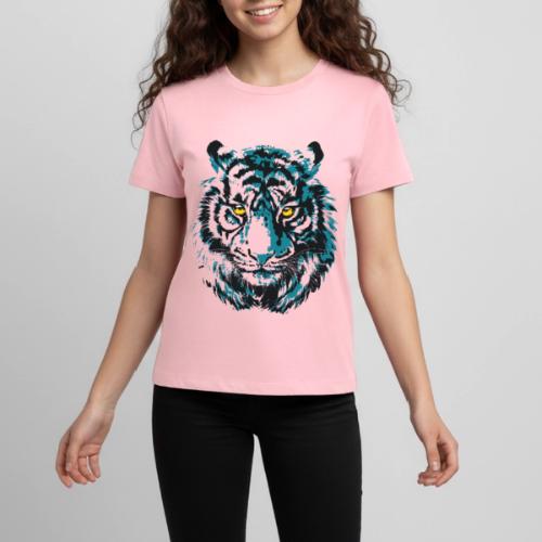 Colorful Turquoise Tiger Head Portrait Drawing - Kids' Premium T-Shirt
