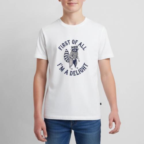 Funny Raccoon Tee – First Of All I'm A Delight - Kids' Premium T-Shirt