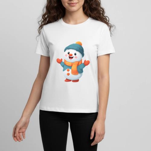 Joyful Cartoon Snowman with Winter Outfit - Kids' Premium T-Shirt