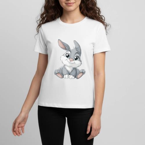 Joyful Grey and White Baby Rabbit Cartoon - Kids' Premium T-Shirt