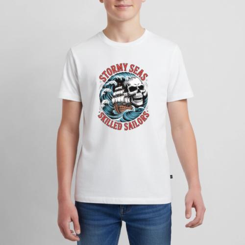 Stormy Seas Skull Pirate Ship Nautical Ocean Waves - Kids' Premium T-Shirt