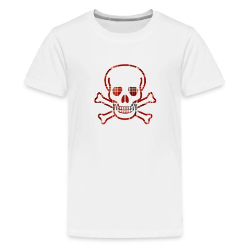 Skull & Cross Bones Red Plaid - Kids' Premium T-Shirt