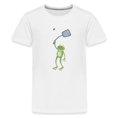 Funny green frog swatting fly cartoon - Kids' Premium T-Shirt