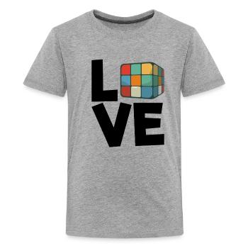 Love Cubing Puzzle Solving Cube Love Speed Cubing - Kids' Premium T-Shirt - heather gray - Front - AI Model Teenager Male light (155cm)