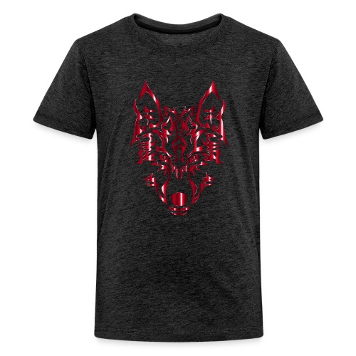 Crimson Symmetric Tribal Wolf No Background - Kids' Premium T-Shirt