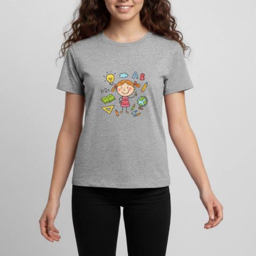 Cartoon Girl Learning Kids School T-Shirt - Kids' Premium T-Shirt
