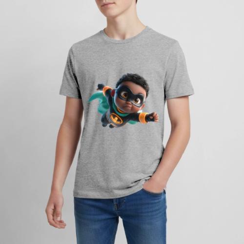 Brave Cartoon Superhero Boy in Green Cape - Kids' Premium T-Shirt