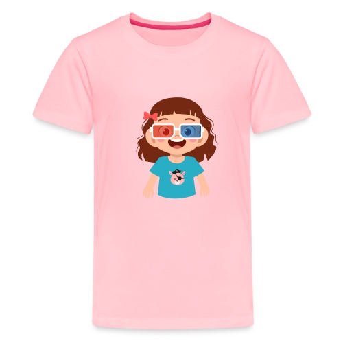 Girl red blue 3D glasses doing Vision Therapy - Kids' Premium T-Shirt
