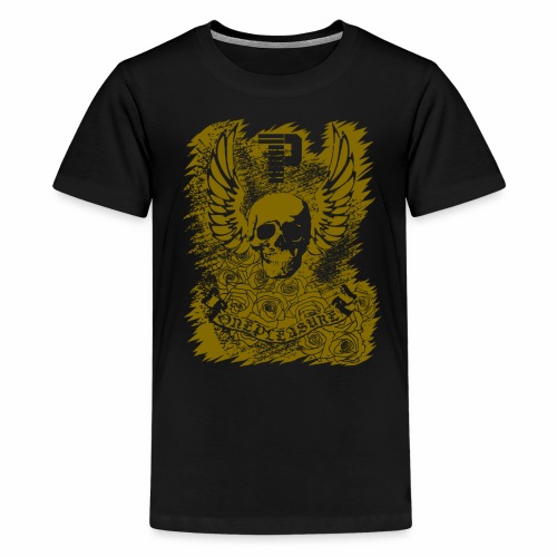 Cool OnePleasure Golden Skull Wings Roses Banner - Kids' Premium T-Shirt