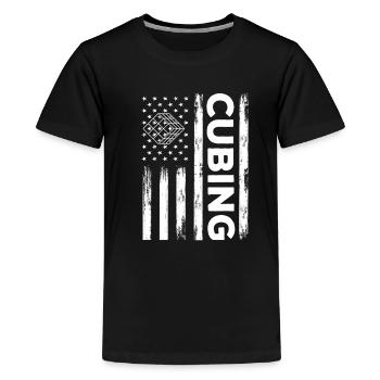 American Cubing Outfit Speed Cube USA Flag - Kids' Premium T-Shirt - black - Front - AI Model Teenager Male light (155cm)