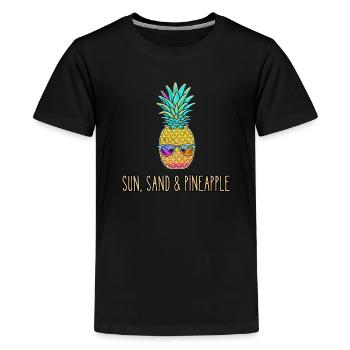 Sun, Sand and Pineapple - Kids' Premium T-Shirt - black - Front - AI Model Teenager Male light (155cm)