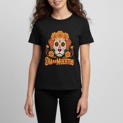 Dia De Los Muertos Dog Skull Flowers - Kids' Premium T-Shirt