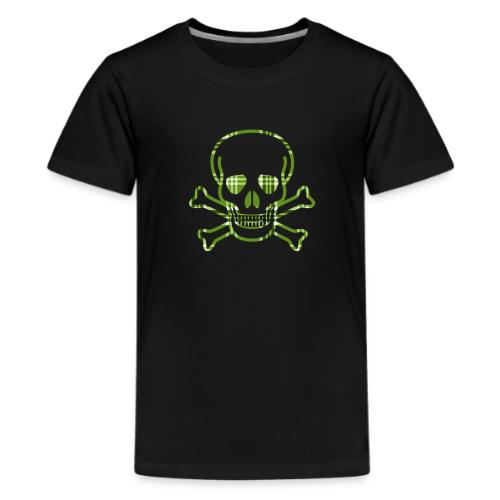 Skull & Cross Bones Green Plaid - Kids' Premium T-Shirt