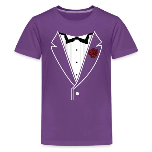 Tuxedo Shirt With Black Bowtie And Red Rose - Kids' Premium T-Shirt