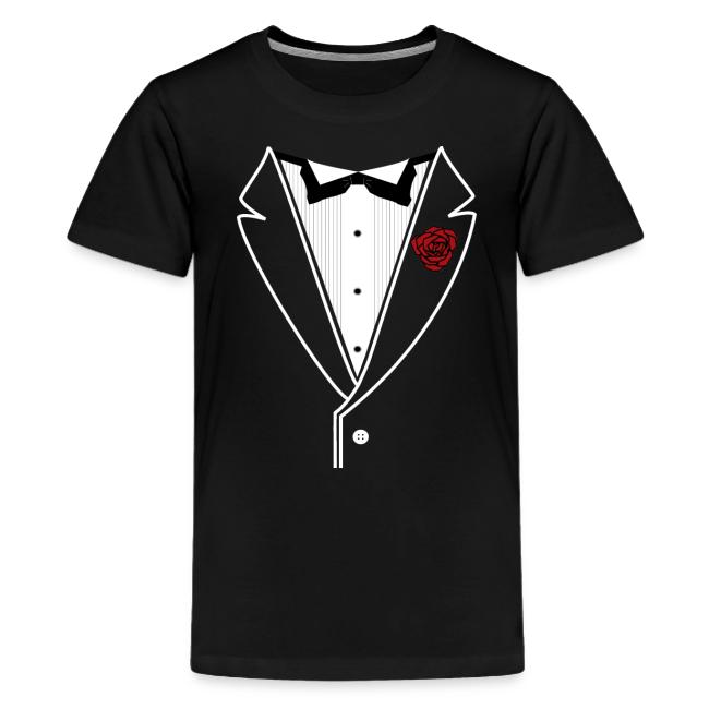 Tuxedo Shirt With Black Bowtie And Red Rose