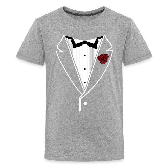 Tuxedo Shirt With Black Bowtie And Red Rose