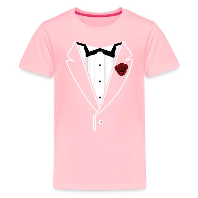 Tuxedo Shirt With Black Bowtie And Red Rose