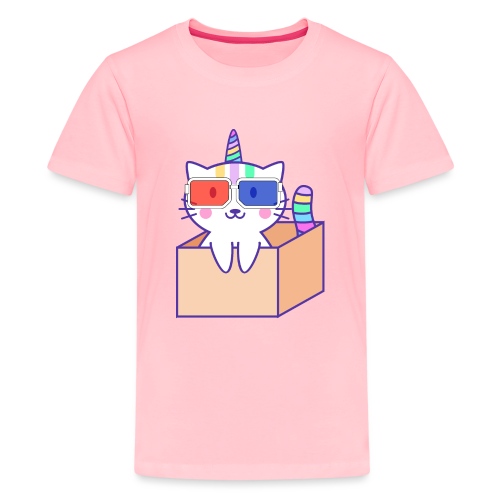 Unicorn cat with 3D glasses doing Vision Therapy! - Kids' Premium T-Shirt