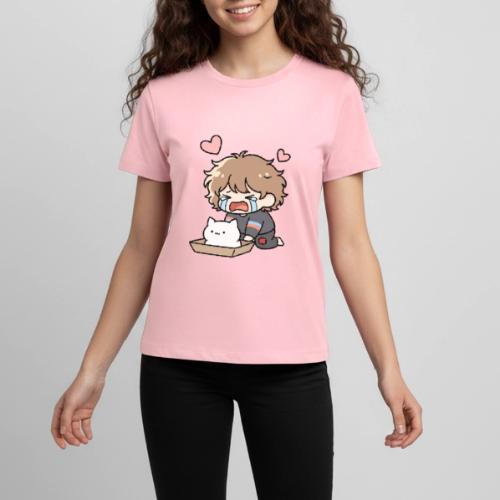 Crying Chibi Boy with Stray Cat - Kids' Premium T-Shirt