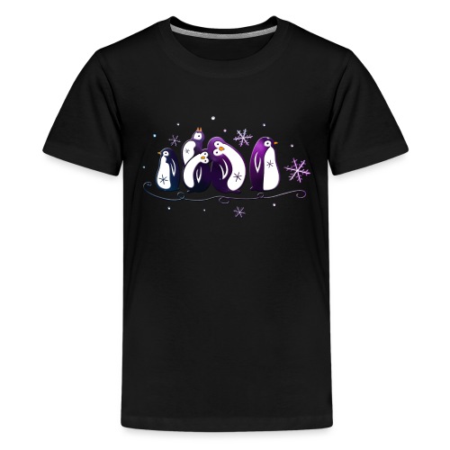 Purple penguins with snowflakes. Winter, snow and - Kids' Premium T-Shirt