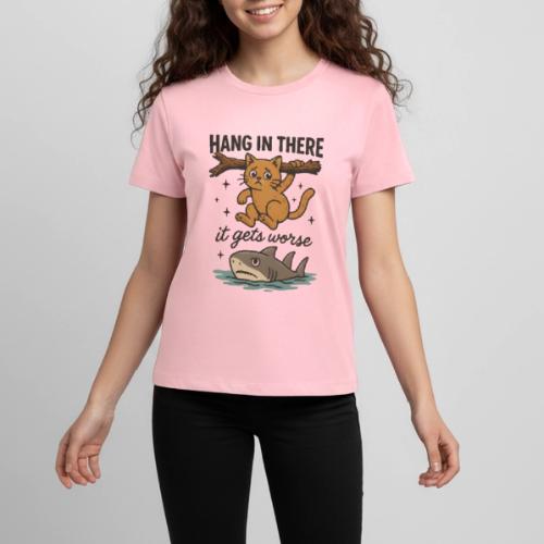 Funny Hang in There, It Gets Worse Cat and Shark - Kids' Premium T-Shirt