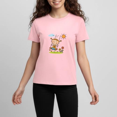 Happy Girl on Swing Cartoon T-Shirt - Kids' Premium T-Shirt
