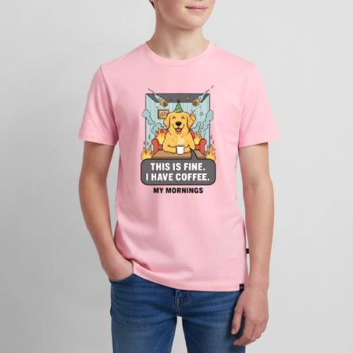 🔥 Funny Dog Meme “This Is Fine, I Have Coffee” - Kids' Premium T-Shirt