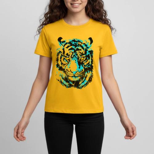 Artistic Tiger Head Portrait Drawing - Turquoise - Kids' Premium T-Shirt
