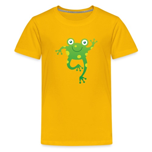 Smiling green frog waving animatedly - Kids' Premium T-Shirt