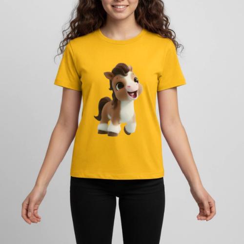 Sweet Cartoon Baby Pony in Brown and White - Kids' Premium T-Shirt