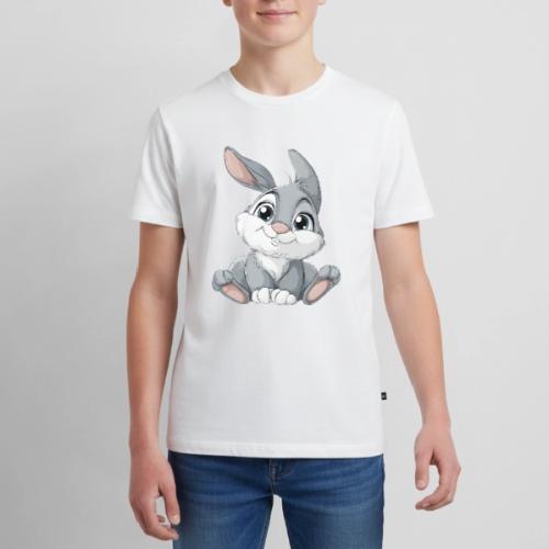 Joyful Grey and White Baby Rabbit Cartoon - Kids' Premium T-Shirt
