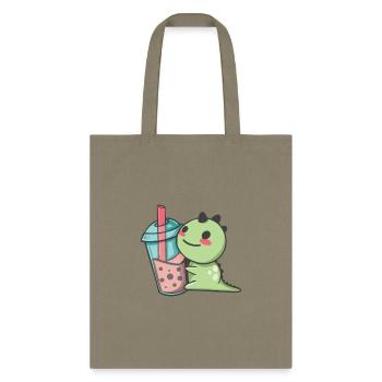 DINOSAUR WITH BUBBLE TEA - Tote Bag - khaki - Front