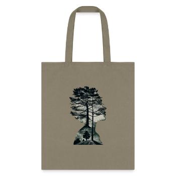 shaded silhouette of a woman with a pine tree - Tote Bag - khaki - Front