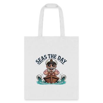 Funny Sea Captain Cartoon Seas the Day - Tote Bag - white - Front