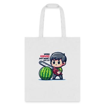 Cutting Watermelon - Melon Chainsaw - Tote Bag - white - Front