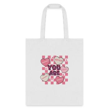 Women's Valentine's Day Shirts Retro Candy Heart - Tote Bag - white - Front