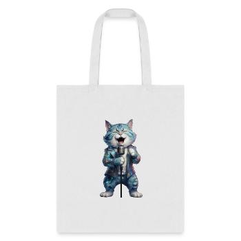 Blue Fluffy Cat Singer - Tote Bag - white - Front