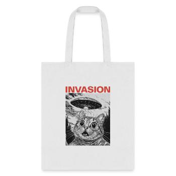 Terrified Selfie Cat & UFO | Funny Alien Humor Des - Tote Bag - white - Front